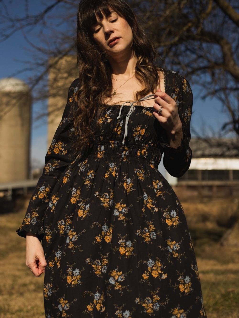 Christy Dawn Navy Floral Manuela Dress Long-Sleeve Midi Dress